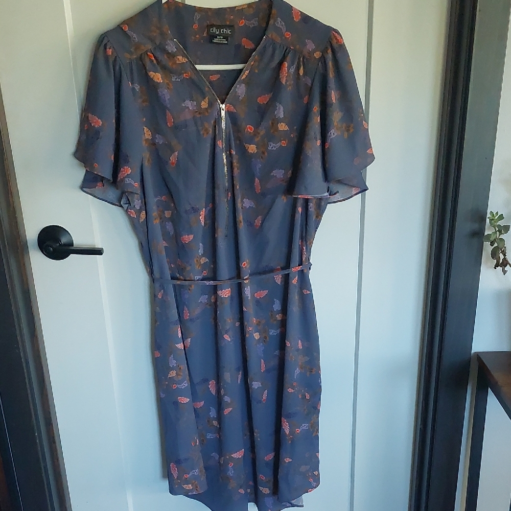 City Chic Charcoal Floral Midi Dress